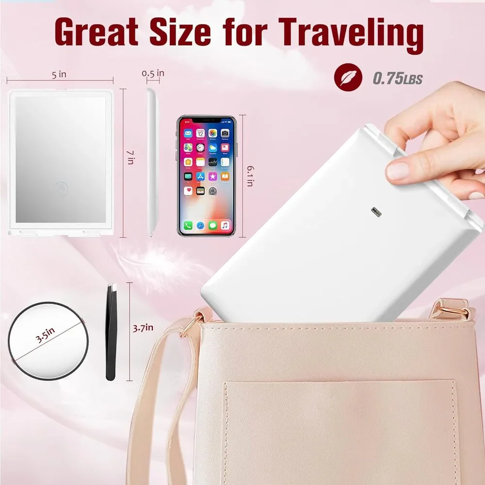 Haikopoon Travel Makeup Mirror with Lights Portable Folding Compact LED Mirror